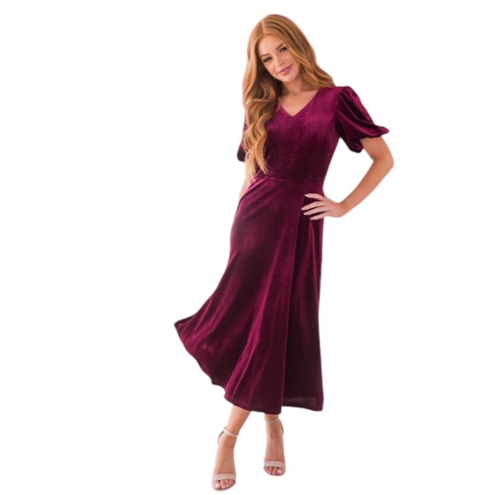 Tea n Rose Burgundy Midi Dress